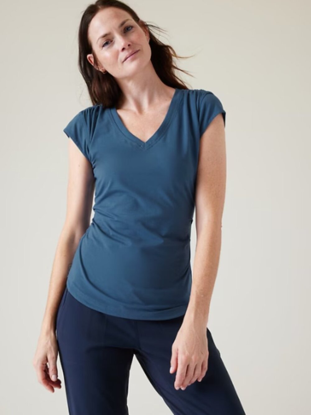 Athleta Outbound Blue Jay V-Neck Short Sleeve Athletic Top M